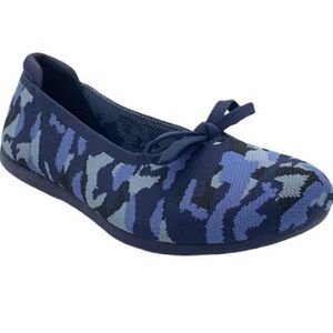 Clarks Cloudsteppers Knit Bow Flats Carly Hope Navy Camo - Sz 9 Medium
